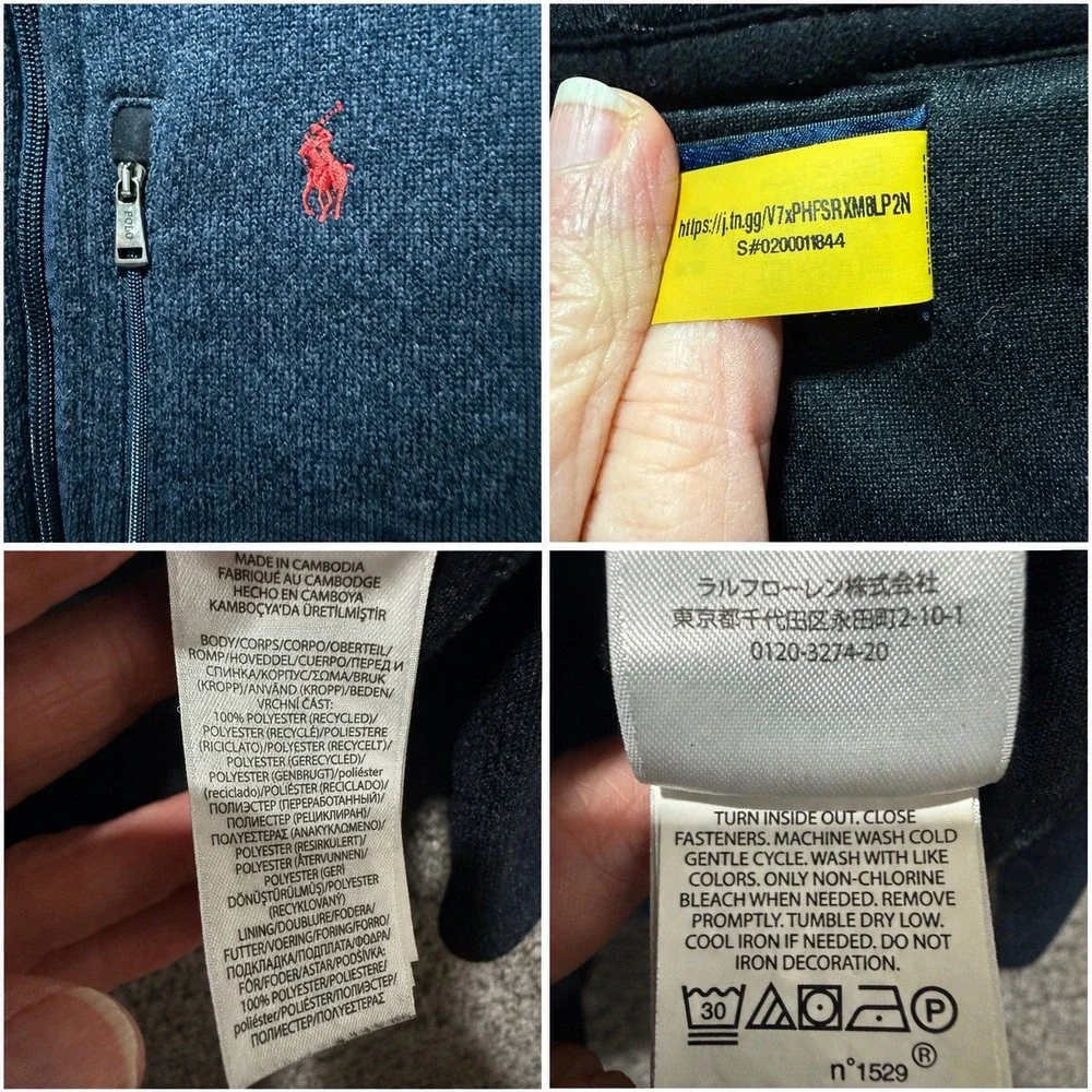 Polo Ralph Lauren Full Zip Jacket Mens Small Navy brushed Fleece Pony Logo